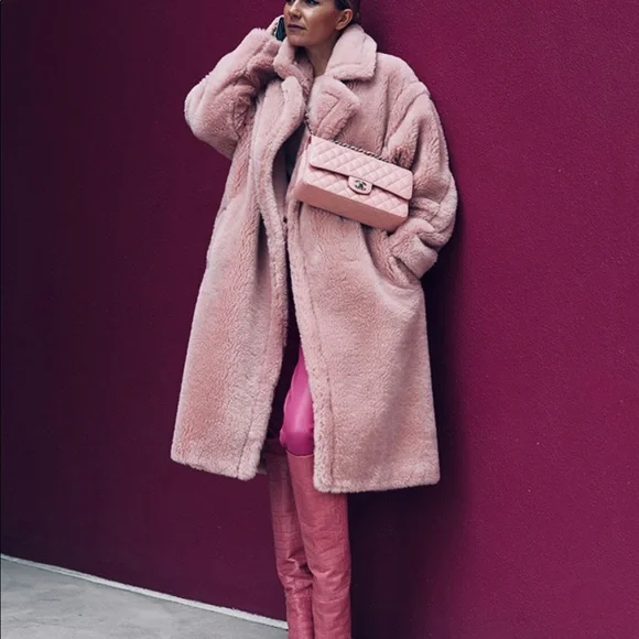 Yves Salomon Pink Teddy Coat